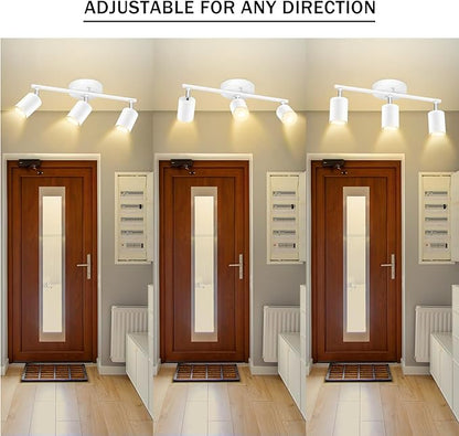 BoostArea LED 3 Light Track Lighting Kit, White 3 Way Ceiling Spot Lighting, Flexibly Rotatable Light Head for Kitchen, Living Room, Bedroom, GU10 Bulb Not Included