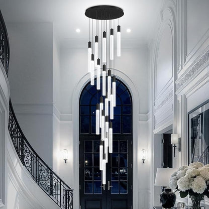 Large 20-Light Black Crystal Chandelier, Modern Dimmable LED Height Adjustable Pendant Light, Luxury Hanging Fixture for High Ceilings, Foyer, Staircase, Hotel Lobby