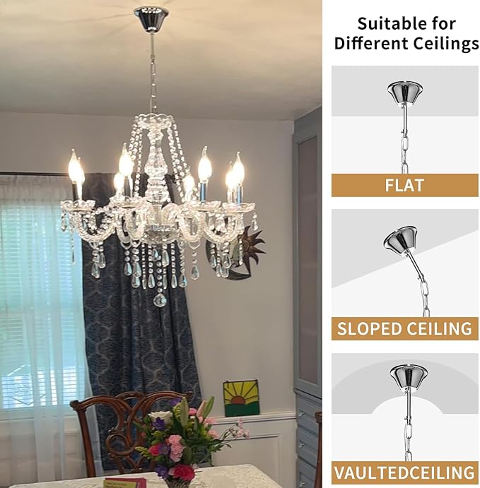 Crystal Chandeliers Candle Chandeliers Contemporary Elegant 8 Lights Dining Room Light Fixture LED Chandeliers Pendant Celing Lamp for Living Room, Bedroom, Gazebo