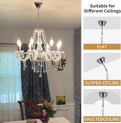 Crystal Chandeliers Candle Chandeliers Contemporary Elegant 8 Lights Dining Room Light Fixture LED Chandeliers Pendant Celing Lamp for Living Room, Bedroom, Gazebo