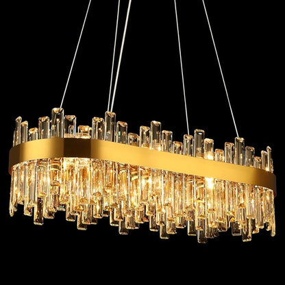 Weesalife Gold Crystal Chandeliers for Dining Room Lights Fixtures Over Table, 16 Lights Modern Rectangle 2-Tier Chandeliers for Kitchen Island Bar L32 Inch