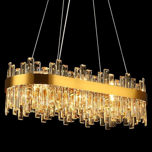 Weesalife Gold Crystal Chandeliers for Dining Room Lights Fixtures Over Table, 16 Lights Modern Rectangle 2-Tier Chandeliers for Kitchen Island Bar L32 Inch