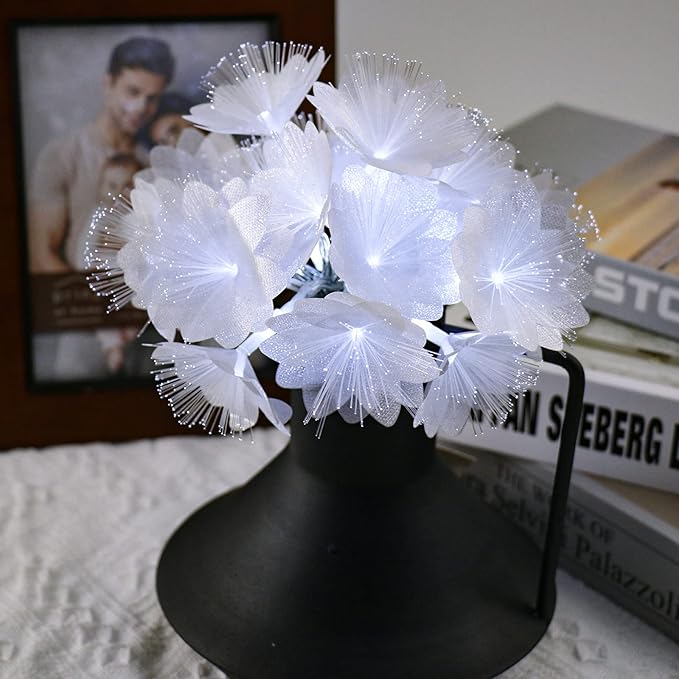 Cool White Flower Fibre Optic Fairy Lights,20 LED Flower String Lights 14 FT Waterproof Fairy Light Battery Operated for Indoor Outdoor Wedding,Christmas,Garden,Party Decoration