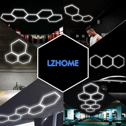 LZHOME LED Hexagon Garage Lights: 15900LM Super Bright 3 Hexagon LED Lights Car Detailing Hexagonal Light for Garage Workshop Warehouse Basement Gym
