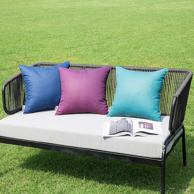 MIULEE Pack of 2 Decorative Outdoor Waterproof Pillow Covers Square Garden Cushion Sham Throw Pillowcase Shell for Spring Patio Tent Couch 22x22 Inch Navy Blue