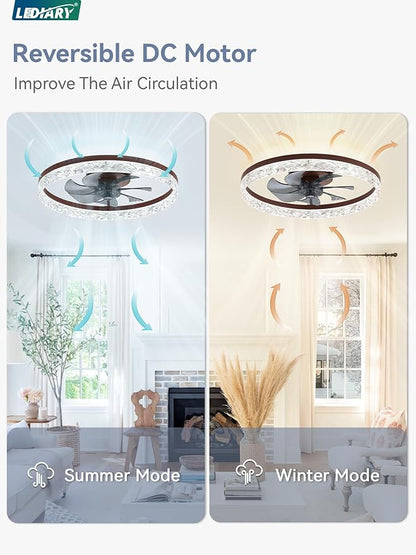 LEDIARY 20" Modern Ceiling Fans with Lights and Remote, Dimmable Low Profile Ceiling Fan, Flush Mount Ceiling Fan, Stepless Color Temperature Change and 6 Speeds - Brown