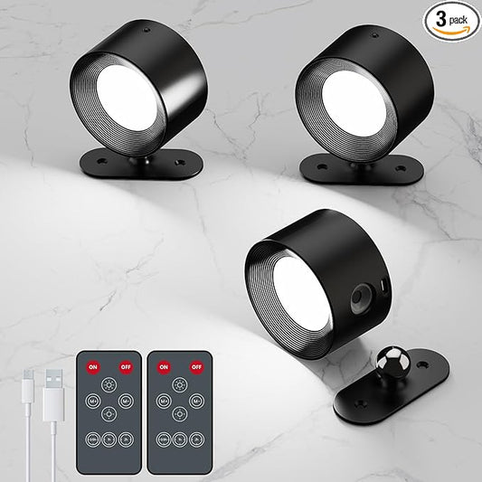 AKSDA 3Pack Battery Operated Wall Sconce, 3 Color Modes 3 Brightness Levels 360°Rotation Lighting Timer Touch & Remote Control, Wall Mounted Lamp LED Wall Lights for Bedroom Reading Bedside (Black)