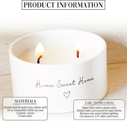 Pavilion Gift Company - Home Sweet Home - 10 oz Soy Wax Ceramic Vessel Candle Housewarming Apartment-Warming Gift Present Neutral Home Decor