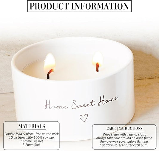 Pavilion Gift Company - Home Sweet Home - 10 oz Soy Wax Ceramic Vessel Candle Housewarming Apartment-Warming Gift Present Neutral Home Decor