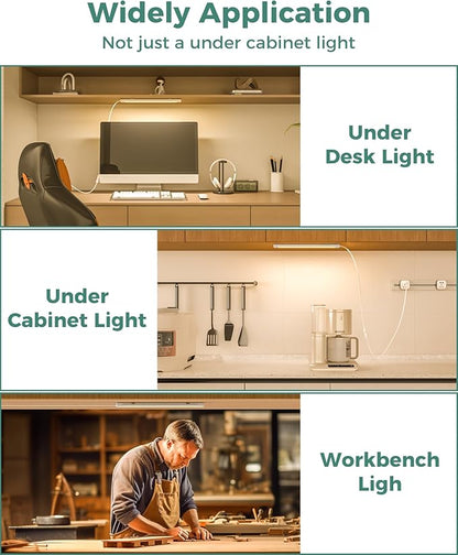 ASOKO 16 Inch Under Cabinet Lights,Plug and Play Under Counter Lighting,2700K Warm White with 700LM Bright,ETL Light Bar with ON/Off Switch for Kitchen,Under Desk,Workbench-2 Pack