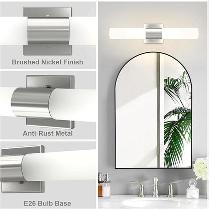 Kalium Bathroom Wall Sconce Fixture, 21 Inch Modern Vanity Lights with Frosted Glass Shade, Indoor Sconces Lighting Wall Decor Lamps for Bathrooms Living Room Stairs Bedroom (Silver)