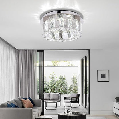 11.8" Modern Crystal Chandelier LED Ceiling Light Flush Mount Mini Ceiling Light Fixtures Crystal Round Chandeliers for Hallway Bedroom Cool White