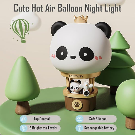 Hot Air Balloon Rechargeable Night Light, Safe Soft Silicone Material, 3 Brightness Levels, Tap Control, Warm Light, Toddler Sleeping Lamp, Bedroom Night Lamp, Gift for Baby and Kid (Panda)