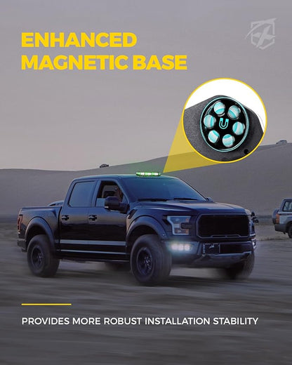 Xprite White Green Rooftop Emergency Strobe Light Bar, Beacon Safety Flashing Warnin Lights w/Control Panel Magnetic Base for Construction Trucks Plows Postal Security Cars