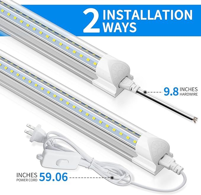 CNSUNWAY LED Shop Lights 2FT, 22W High-Efficiency Under Cabinet Lighting 6500K Cool White, V-Shaped Linkable T8 Shop Light for Workbench, Kitchen, Workshop, Basement, ETL Listed (6-Pack)