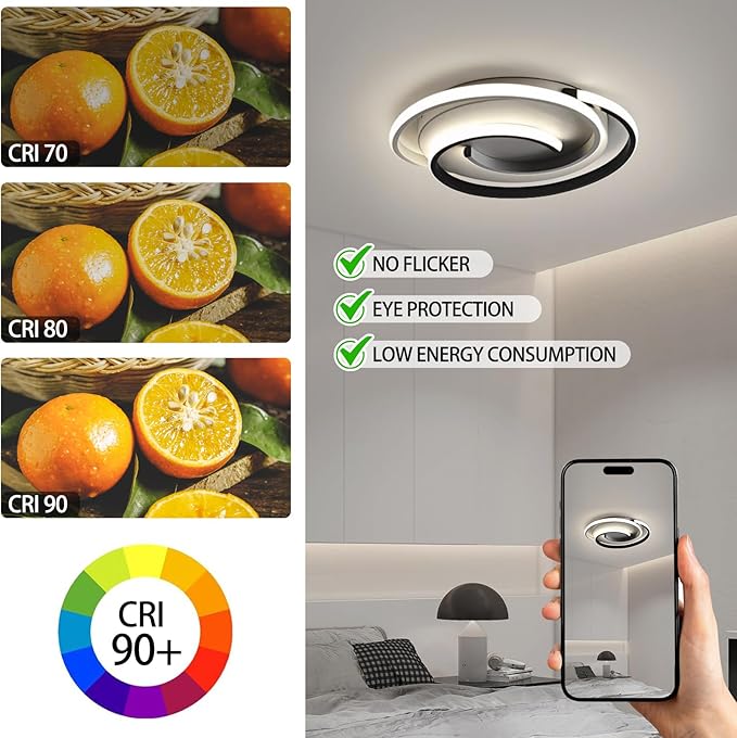 Spiral LED Ceiling Light, 3 Color Changeable 3000K/4000K/6000K, 16 Inch Modern Flush Mount Ceiling Lamp for Bedroom, Living Room, Kitchen, Hallway