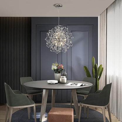 Modern Crystal Chandeliers, 9-Light Chandelier Firework Chrome Pendant Lights, Crystal Sputnik Hanging Ceiling Light Fixture for Dining Room, Bedroom, Living Room