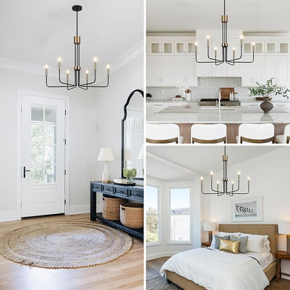 6-Light Modern Farmhouse Chandelier, Black and Gold Chandelier for Dining Room Light Fixtures Ceiling Hanging, Kitchen Chandelier for Bedroom Living Room Entryway
