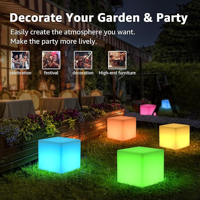 FUYO 12 inch LED Light Cube with Remote Waterproof Light Up Cube Chair, 16 RGB Colors LED Table for Kids Night Light, Glow Cube for Indoor Outdoor Home Patio Party (White-12 inch)