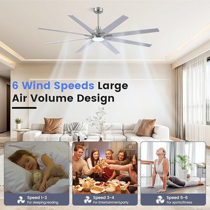 Newday 72 inch Brushed Nickel Modern Ceiling Fans with Lights and Remote, Indoor/Outdoor Ceiling Fan for Living Room Patio, 6 Speed Reversible Quiet DC Motor, 3 CCT, Dual Finish Blades