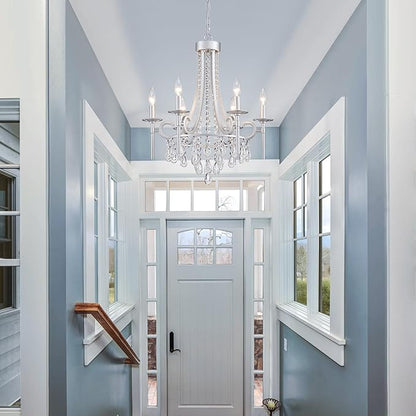 Modern Crystal Chandeliers for Dining Room, 6-Lights Chrome Round Chandelier for Entryway, Crystal Chandelier Pendant Ceiling Lighting Fixture for Living Room Bedroom Kitchen Island Foyer Staircase