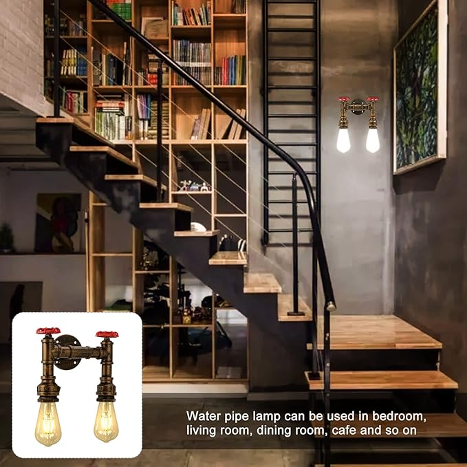 Kawell Vintage Wall Light Fixtures Industrial Retro Wall Sconce Light Creative Water Pipe Wall Lamp Iron Art E26 60W Max for Bedroom Kitchen Restaurant Loft Cafe Bar Hallway