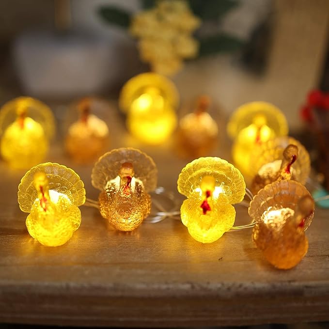 Decorative Fairy Mini Turkey String Lights Autumn Garland Cute Novelty Fall Lights 20 LEDs 8ft Battery Operated for Thanksgiving Centerpiece Decoration Bedroom Wedding Birthday Harvest Decor