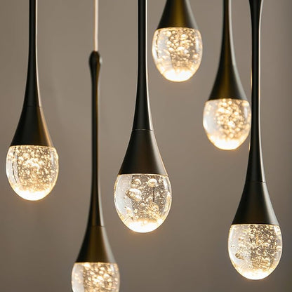 Raindrop Crystal Chandelier High Ceiling: 20 Lights Dimmable LED With Remote - Large Long Modern Bubble Hanging Pendant Light Fixture Spiral Chandeliers for Living Room Staircase Entryway Foyer Black