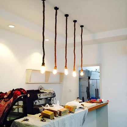 1 Head 1 Meter Hemp Rope Vintage Ceiling Pendant Light Lamp Fixture E26/E27 Base,Retro Style for Dining Hall Restaurant Bar Lighting(Bulb not Included)