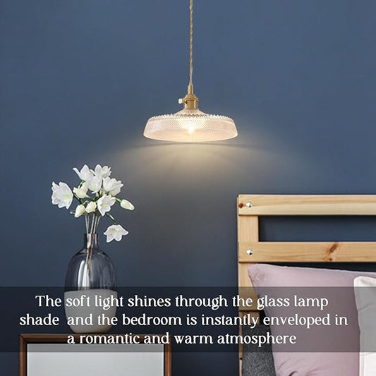 Pendant Lights Kitchen Island, 9.1 Inch Retro Glass Lampshade Hanging Lamp Industrial Braided Light Cord Hanging Lights for Living Room and Bedroom