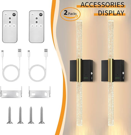 Battery Operated Wall Sconces Set of 2, 28in Rechargeable Wireless Wall Lights, 8000mAh Dimmable Modern LED Wall Lamp Fixtures with Timer Function for Living Room Bedroom Bathroom Hallway, Black