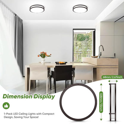 1-Pack 36W LED Ceiling Light, 13inch Oil Rubbed Bronze Flush Mount Light Fixture 3600LM 2700K/3000K/4000K/5000K/6500K Adjustable Ceiling Light, Modern Dimmable Lighting for Kitchen Hallway Bathroom
