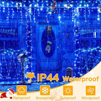 Ollny Icicle Lights for Outside 504LED 41FT, Blue Christmas Light with Remote 8Modes Timers Waterproof, Plug in Connectable Hanging Lights for Outdoor Indoor House Roof Holiday