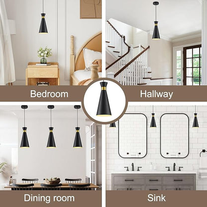 2026 New Black Gold Pendant Lights Kitchen Island Lights for Kitchen, 5.9"W Small Modern Island Lighting Fixtures 1-Light Single Farmhouse Adjustable Hanging Pendant Light Fixtures for Bar Sink, 13“H