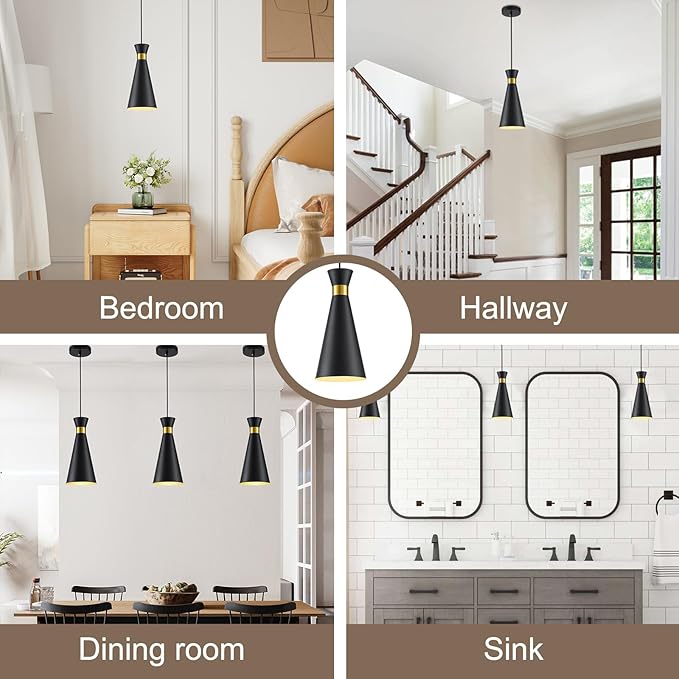 2026 New Pendant Lights Kitchen Island 3 Pack Black Gold, 5.9" Mini Modern Island Lights for Kitchen Pendant Light fixtures Adjustable Hanging Small Farmhouse Kitchen Island Lighting for Sink Bar