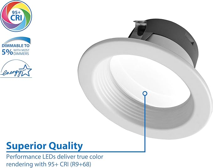 DLR4(v6) 4-inch White Selectable Recessed LED Downlight with Baffle (12 Pack)