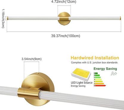 Glod Wall Sconces Set of 2 Hardwired, Dimmable 5CCT LED Bathroom Light Fixtures Over Mirror, 360° Full Lighting 39" Long Vanity Light Bar Modern Wall Sconce for Bathroom Bedroom Living Room