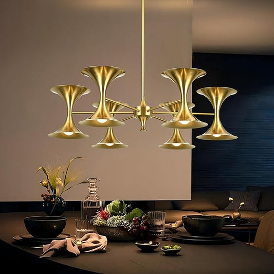 12-Lights Brass Gold Chandelier,Modern Industrial Dining Room Chandelier Lighting Fixture, Farmhouse Metal Ceiling Light for Kitchen Island Bedroom Living Room Hallway