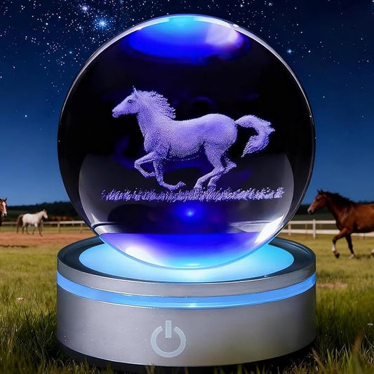Horse Crystal Night Light,Horse Gifts, K9 3.15 Inch (80mm) Crystal Ball Night Light with 16 Colors Remote Upgraded Lamp for Birthday Xmas Cool Figurines Gifts for Room Decor Boys Girls
