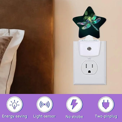 Glitter Dragonfly Night Lights Plug Into Wall,Green Dusk to Dawn Light Sensor Night Light for Kids, Energy Efficient Sleep Friendly Lamp for Bedroom Bathroom Nursery
