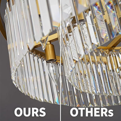 Brushed Copper Crystal Chandeliers Modern Contemporary Ceiling Lights Fixtures Pendant Lighting for Dining Living Room Chandelier D43