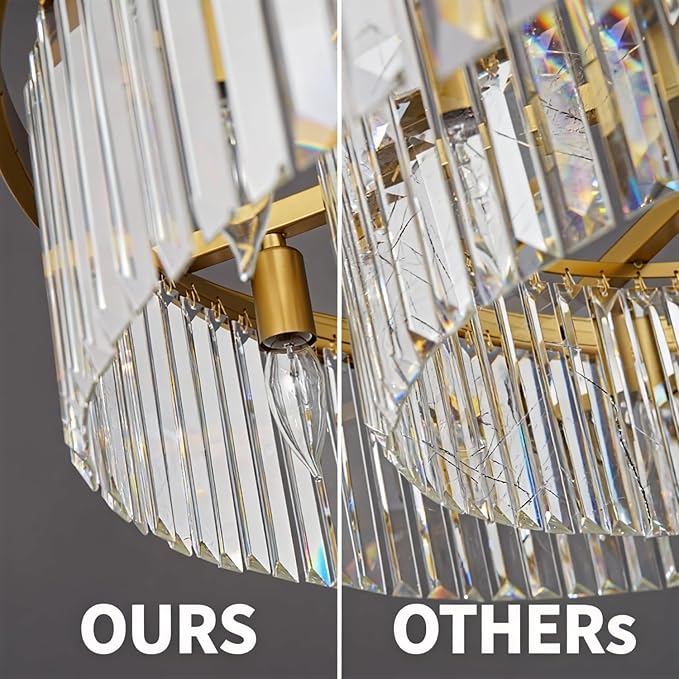 Brushed Copper Crystal Chandeliers Modern Contemporary Ceiling Lights Fixtures Pendant Lighting for Dining Room Living Room Chandelier D33.5 8 Lights