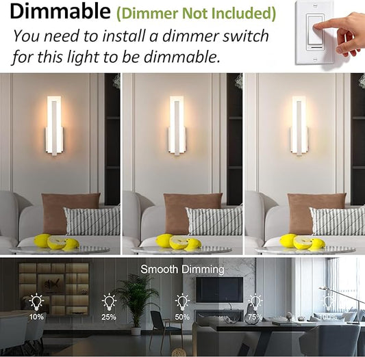 Tipace Hardwired Brushed Nickel Dimmable Modern LED Wall Sconce 2 Packs 3000K 3500K 4000K 5000K 6000K Indoor Wall Lights Up and Down Wall Mount Light for Living Room Bedroom Hallway Corridor(5CCT)