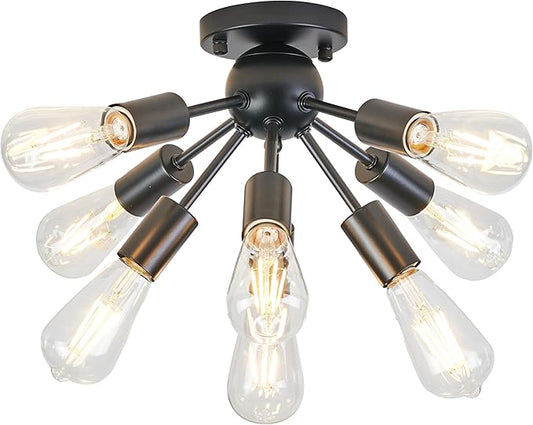 Black Chandelier Sputnik Light Fixtures Ceiling Small Modern Flush Mount Ceiling Light 8 Lights Mid Century Chandelier
