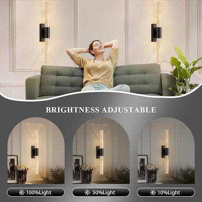 camuucci Battery Operated Wall Sconces Set of 2 Rechargeable Battery Powered Wall Light with 12000mAh Not Hardwired Dimmable Wall Lamp Fixtures for Bedroom Living Room Black 20.9 Inches
