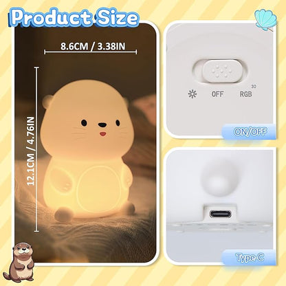 Attivolife Otter Night Light for Kids, Cute Sea Otter Silicone Lamp, Protable Nursery Table Lamp with 7 Color & Dimmable & Timer, Toddler Room Decor Gifts for Baby Children Teen Birthday Christmas