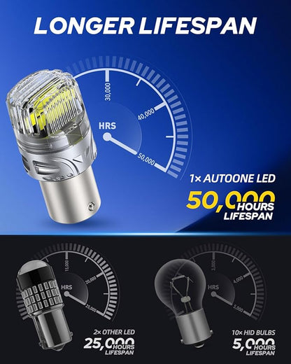 AUTOONE White 1156 LED Light Bulbs, 700% Super Bright & 6500K White 7506 BA15S P21W LED Bulbs for Backup Reverse Signal Blinker Tail DRL Brake Running Parking Lights, 2PCS