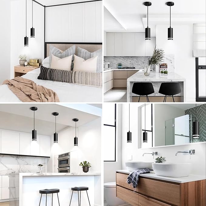 OKELI Mini Pendant Light, Black Modern Pendant Light Fixtures, LED Pendant Lighting for Kitchen Island, COB Lamp Bead, ETL,12W(3 Pack)