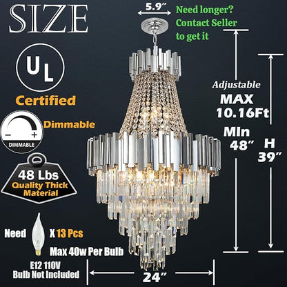 Modern Chandeliers for Entryway Foyer High Ceiling Round Long Crystal Lighting Fixtures Hanging Chandelier Chrome for Living Room Foyer Entrance Dining Room Bedroom