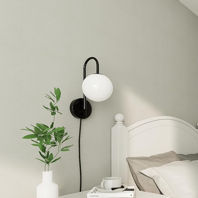Dimmable E12 Wall Sconces Set of 2,Plug in Wall Sconces with 6.56ft Power Cord,Globe Electric Plug in Wall Sconce,Wall Lights with Milky White Glass Globe Shade(2 Bulbs Included)